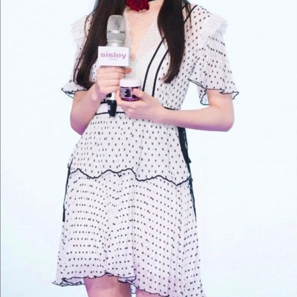 Self-portrait polka dot ruffle dress with tie on the waist UK 4